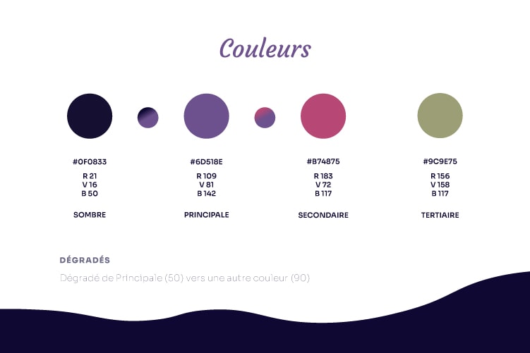 Charte graphique de Sofi avec choix des couleurs et codes correspondants