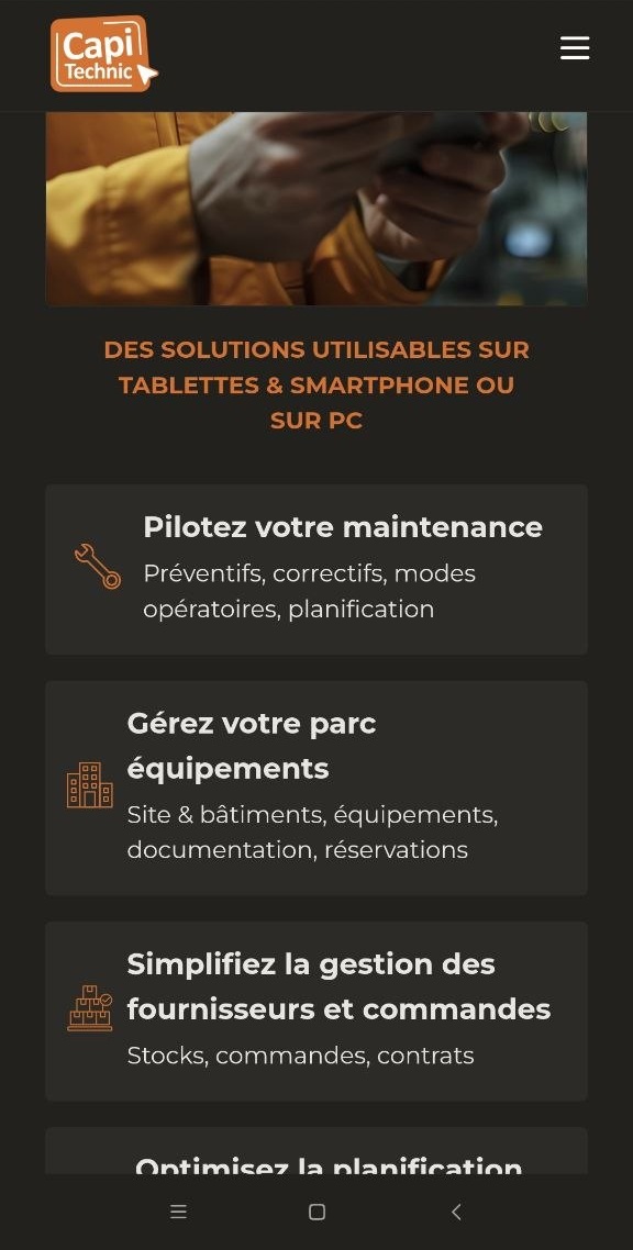 Page d'accueil du site Capitechnic.com, mise en page épurée et moderne