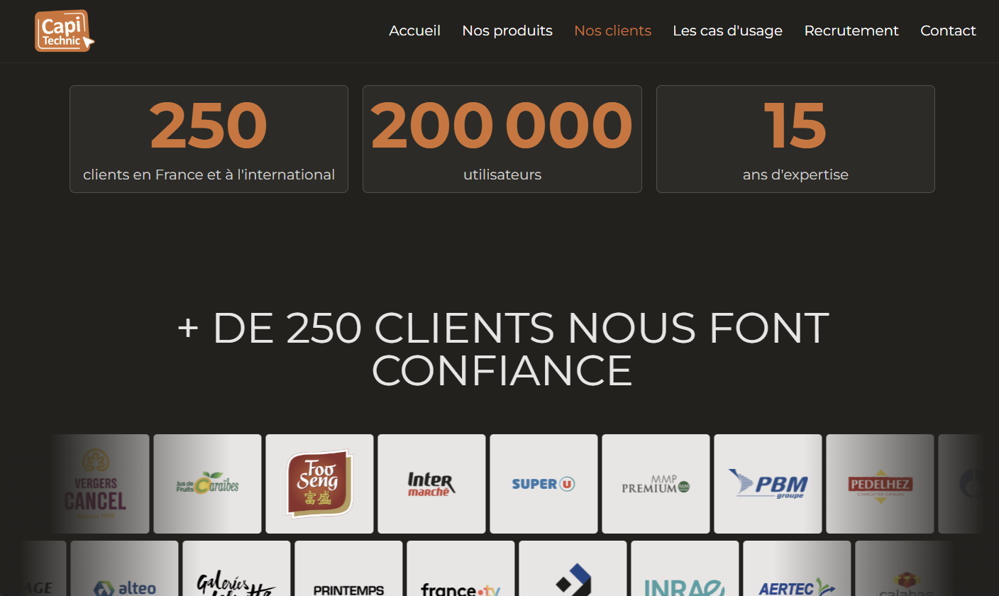 Page des clients du site Capitechnic.com