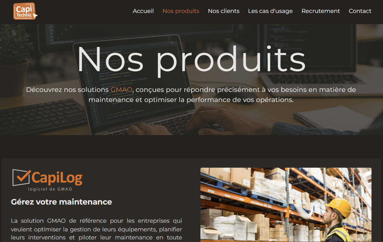 Page des produits du site Capitechnic.com